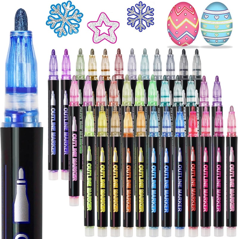 KOUSICOO Muchcute Shimmer Markers Outline Glitter Gel Pens: 36 Stocking Stuffers Tween Teen Girl Gifts Trendy Stuff Cute Things Arts Crafts Supplies Kids Ages 4 5 6 7 8 9 10 12 14 16 18 Year Old Present Ideas - Image 1